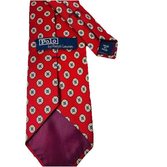 POLO RALPH LAUREN 100% SILK MENS RED CIRCLE 3.75 x 61 CLASSIC PREPPY - Picture 1 of 3